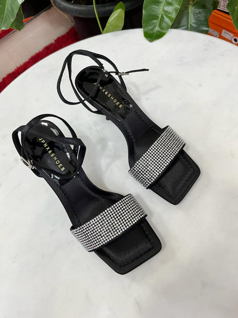 Ankle Buckle Strap Rhinestones Embedded Heels
